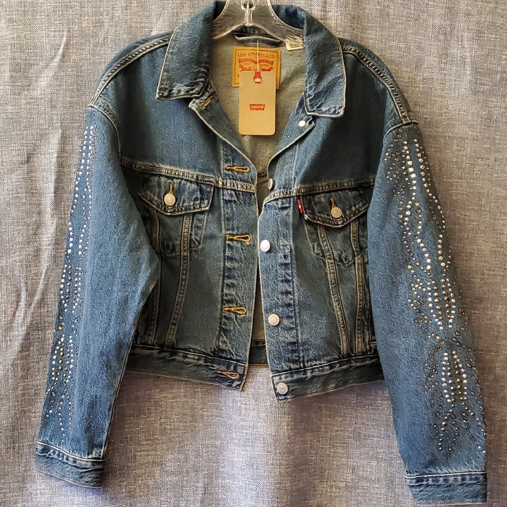 Levi's Rhinestone Embelished Shrunken 90's Trucker Denim Jean Jacket